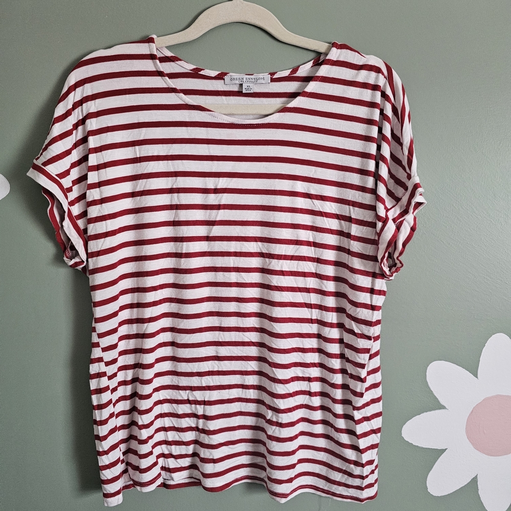 Green Envelope Striped Women's Top - Picture 1 of 4
